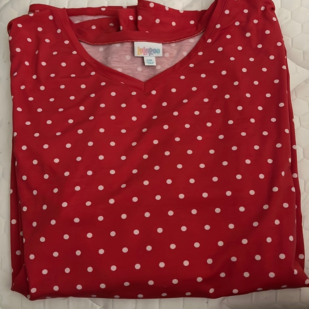 Lularoe Elizabeth red with white polka dot. Pinkish/ red